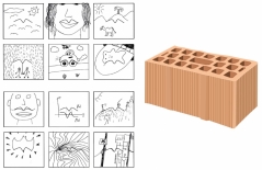 Links: Lösungen eines Figurenergänzungstests (angelehnt an den Torrance Test of Creative Thinking, TTCT, Torrance, 1966). Rechts: Was kann man alles mit einem Backstein machen? (Quelle: Links: Eigene Darstellung. Rechts: Pixabay https://pixabay.com/de/backstein-brown-bauen-konstruieren-159850/)